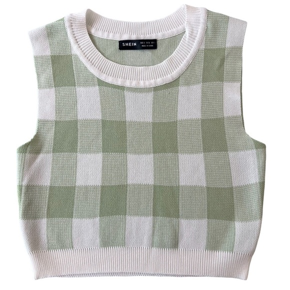 Shein Block Pattern Sleeveless‎ Cropped, Sweater Vest Top - Picture 1 of 6